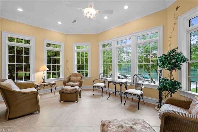 344 Lake Point Ln, Belews Creek, NC 27009 - sunroom / solarium with recessed lighting, tile patterned flooring, baseboards, and ornamental molding