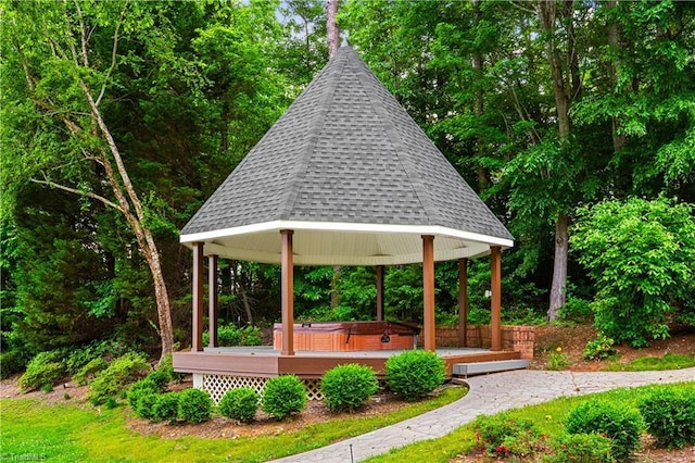 344 Lake Point Ln, Belews Creek, NC 27009 - view of community featuring a hot tub, a gazebo, and a wooden deck