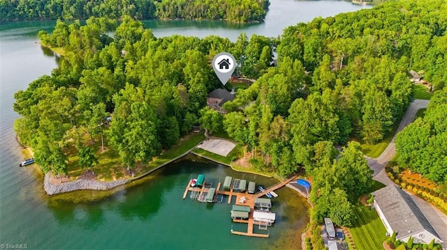 344 Lake Point Ln, Belews Creek, NC 27009 - drone / aerial view of a large body of water and a heavily wooded area