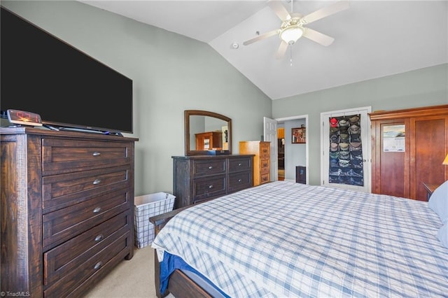 1380 Heritage Pointe Dr Unit 310, Winston-Salem, NC 27127 - bedroom with vaulted ceiling, light colored carpet, and a ceiling fan