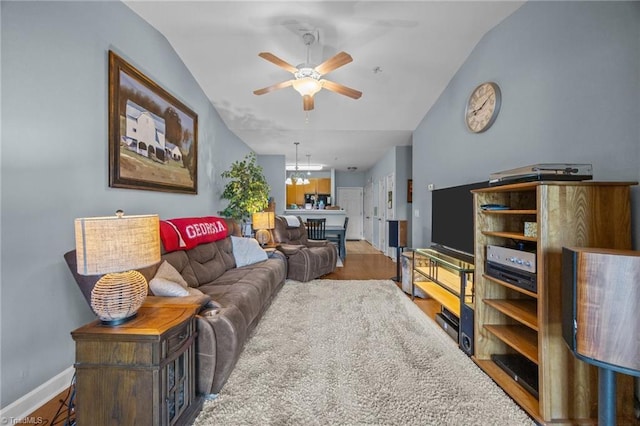 1380 Heritage Pointe Dr Unit 310, Winston-Salem, NC 27127 - living room with a ceiling fan, vaulted ceiling, and wood finished floors