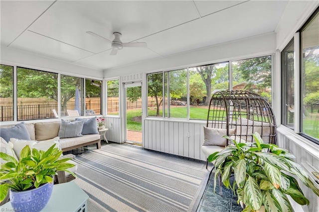 3480 York Rd, Winston-Salem, NC 27104 - sunroom featuring a ceiling fan and an outdoor hangout area