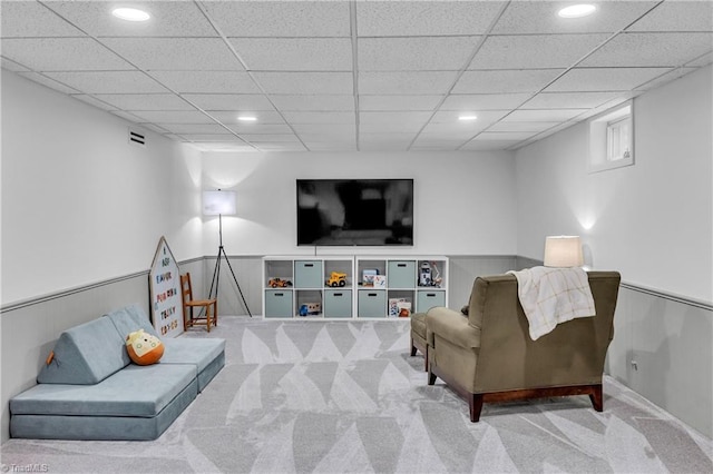 3480 York Rd, Winston-Salem, NC 27104 - carpeted living area featuring wainscoting, a drop ceiling, and recessed lighting