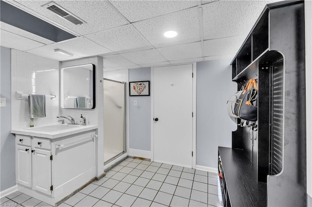 3480 York Rd, Winston-Salem, NC 27104 - interior space featuring vanity, baseboards, a shower stall, and tile patterned flooring