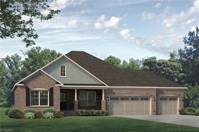 view of front of house featuring a front lawn and a garage