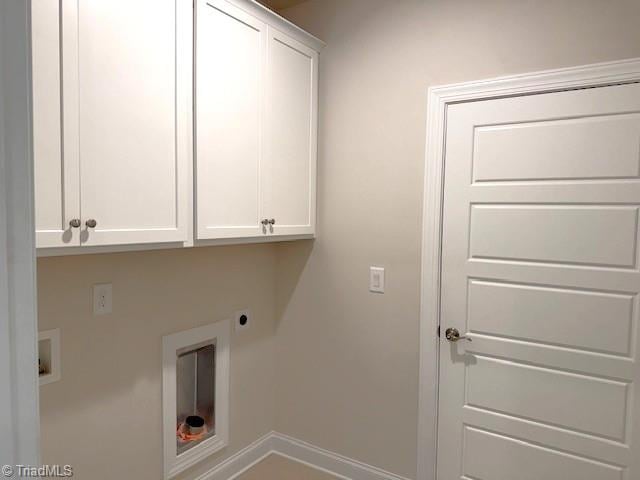 7607 Valhalla Way Lot 20, Greensboro, NC 27409 - laundry area with electric dryer hookup, cabinet space, washer hookup, and baseboards