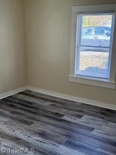 spare room with a healthy amount of sunlight and dark wood-type flooring