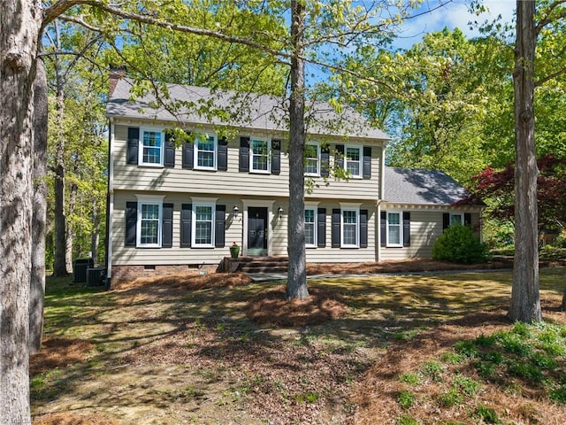 4105 Waldenbrook Rd, Greensboro, NC 27407 - colonial home featuring central air condition unit, crawl space, and roof with shingles