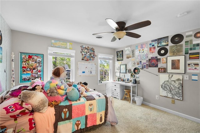 4105 Waldenbrook Rd, Greensboro, NC 27407 - bedroom with visible vents, baseboards, a ceiling fan, and carpet flooring
