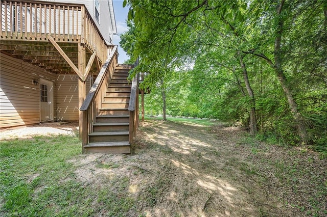 3510 Meadow Glen Ct, Clemmons, NC 27012 - view of yard featuring stairway and a wooden deck