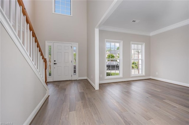 3510 Meadow Glen Ct, Clemmons, NC 27012 - foyer featuring baseboards, stairway, visible vents, and wood finished floors