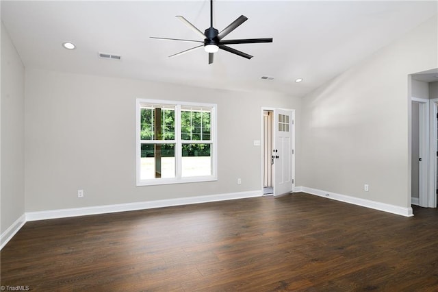3902 NC Highway 47, Lexington, NC 27292 - unfurnished room with ceiling fan, dark wood finished floors, recessed lighting, and lofted ceiling