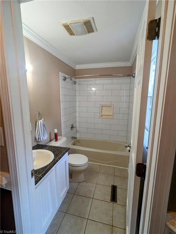 5675 Main St, Bethania, NC 27040 - full bath with vanity, tile patterned floors, bathing tub / shower combination, and ornamental molding