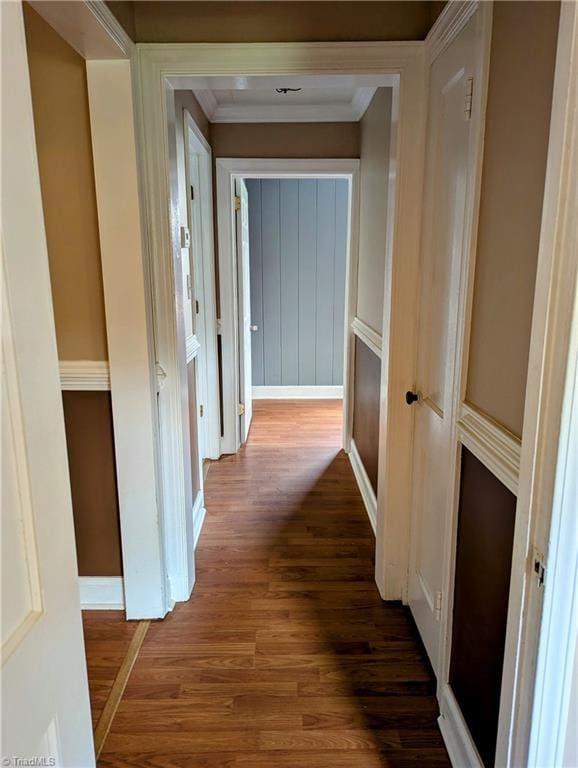 5675 Main St, Bethania, NC 27040 - hall featuring dark wood finished floors and crown molding