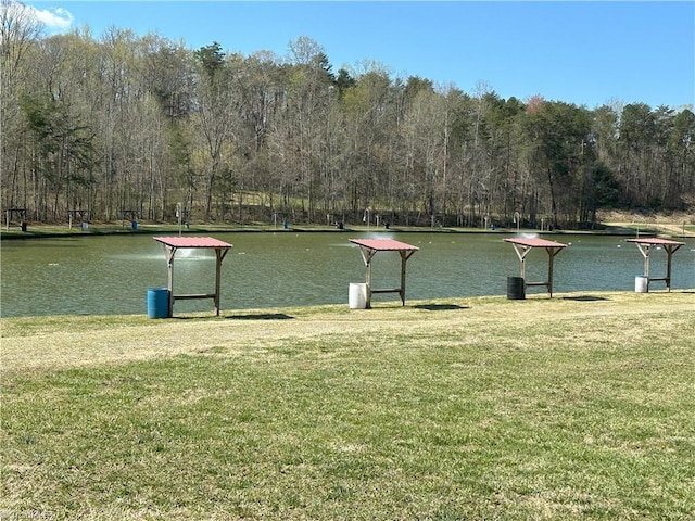 water view featuring a wooded view