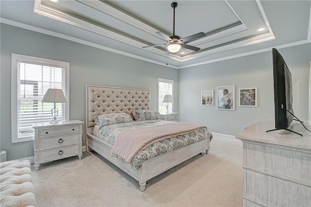 231 Plumstead Ln, Clemmons, NC 27012 - bedroom featuring a raised ceiling, light carpet, crown molding, recessed lighting, and baseboards
