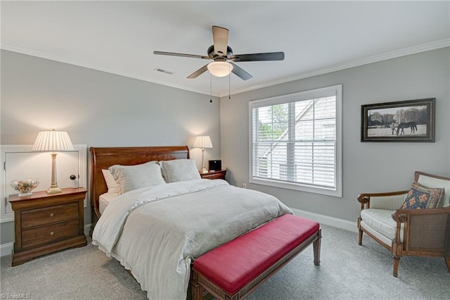 231 Plumstead Ln, Clemmons, NC 27012 - bedroom featuring light colored carpet, baseboards, crown molding, and ceiling fan