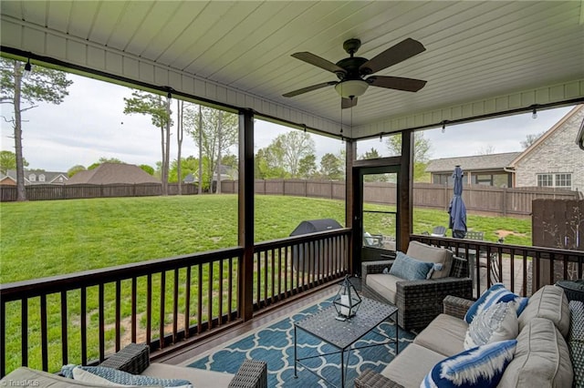231 Plumstead Ln, Clemmons, NC 27012 - sunroom / solarium with an outdoor hangout area and a ceiling fan