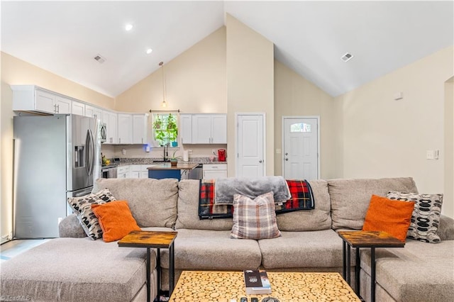 301 Valley Dr, High Point, NC 27260 - living room featuring high vaulted ceiling