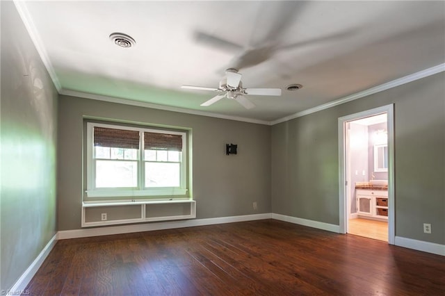 4602 Forest Glen Rd, Greensboro, NC 27410 - spare room featuring ornamental molding, wood-type flooring, baseboards, and ceiling fan