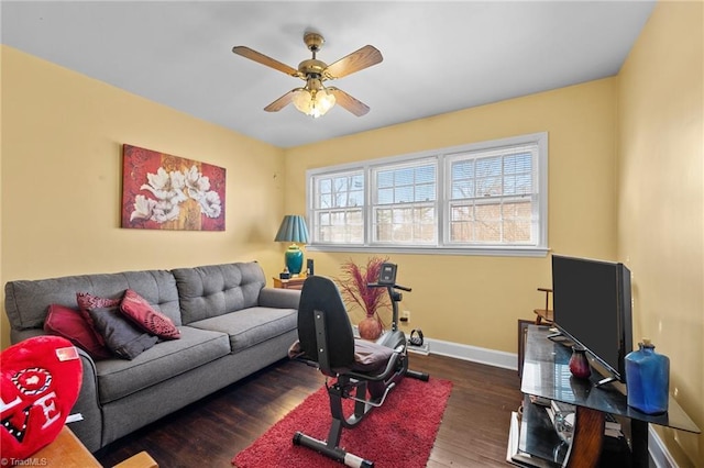 307 Jackson St, Mebane, NC 27302 - exercise area featuring ceiling fan and dark hardwood / wood-style flooring