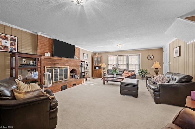 307 Jackson St, Mebane, NC 27302 - carpeted living room featuring a textured ceiling and a fireplace