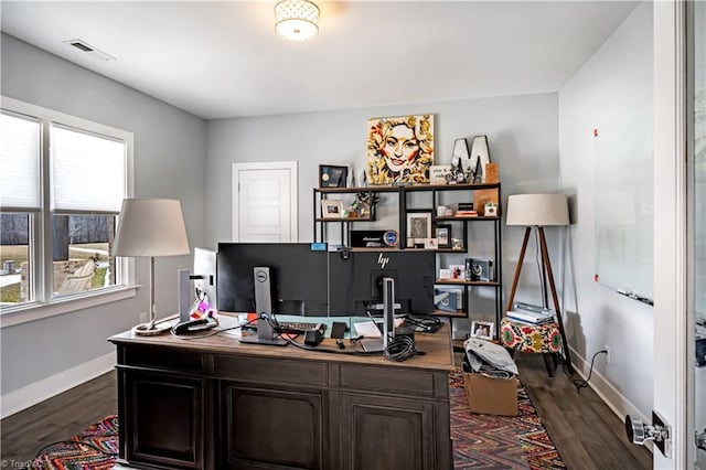 office space featuring dark hardwood / wood-style floors