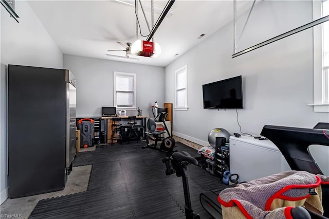 workout area with dark hardwood / wood-style flooring