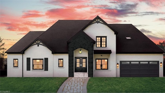 2860 Saint Giles Ct, High Point, NC 27262 - view of front facade featuring french doors, brick siding, and a lawn