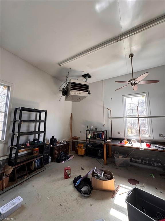 garage featuring a ceiling fan