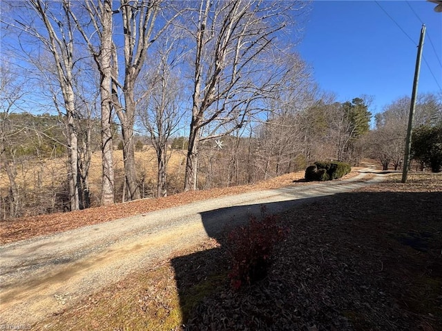 view of street with a forest view