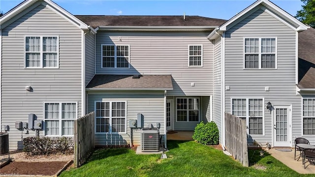 604 Oakfield Trl, Mebane, NC 27302 - rear view of property featuring a lawn, a patio, cooling unit, and roof with shingles