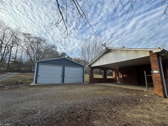 view of detached garage