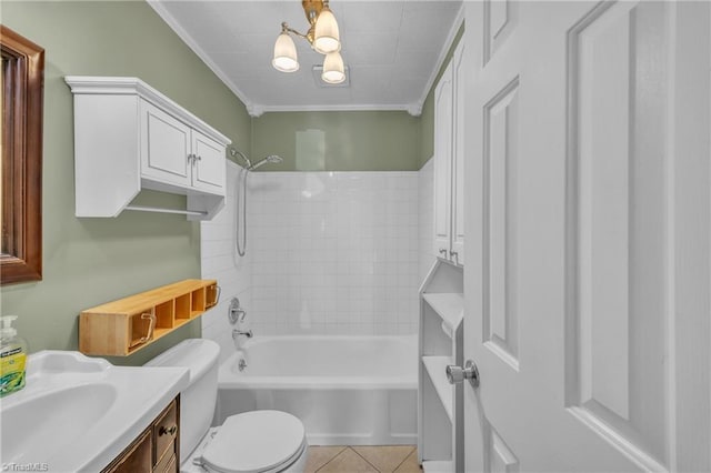 307 S Key St, Pilot Mountain, NC 27041 - full bath with toilet, vanity, tile patterned floors,  shower combination, and ornamental molding
