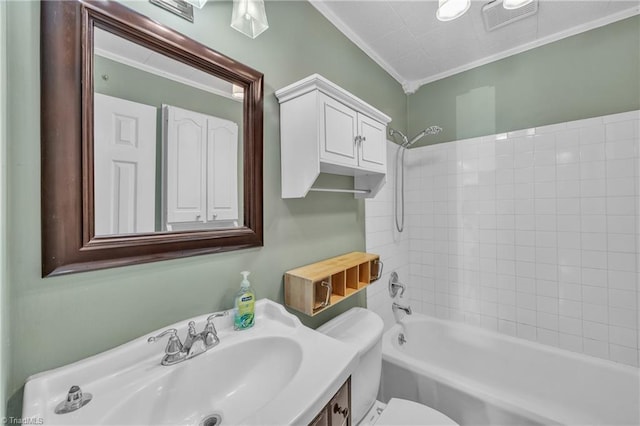 307 S Key St, Pilot Mountain, NC 27041 - full bath featuring crown molding, toilet, vanity, and shower / washtub combination