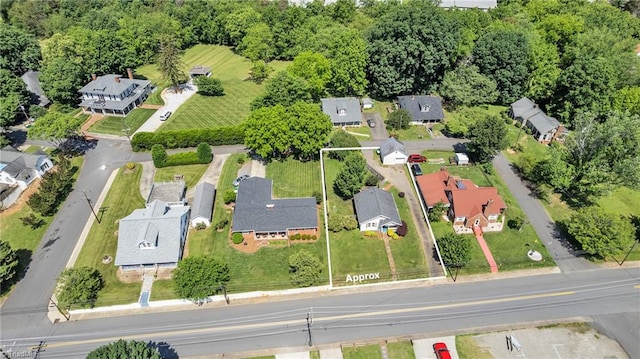 307 S Key St, Pilot Mountain, NC 27041 - aerial perspective of suburban area with property parcel outlined
