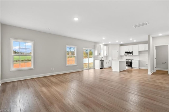 unfurnished living room with light hardwood / wood-style floors