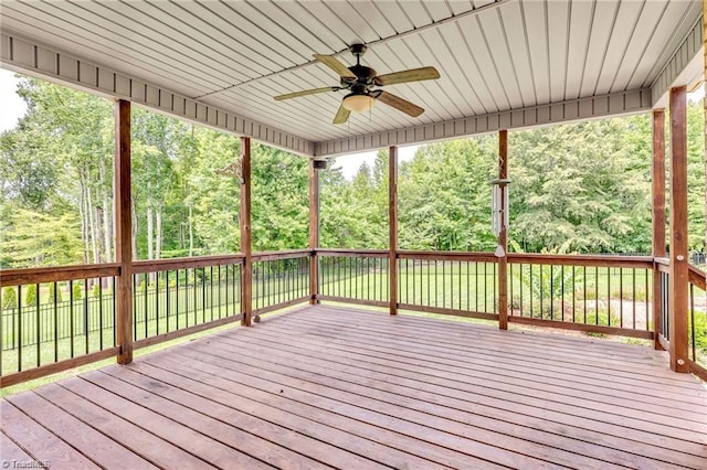 wooden terrace with ceiling fan