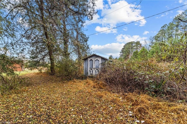 view of yard with a shed