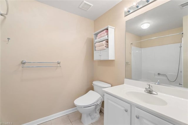 bathroom with visible vents, tile patterned flooring, toilet, and vanity