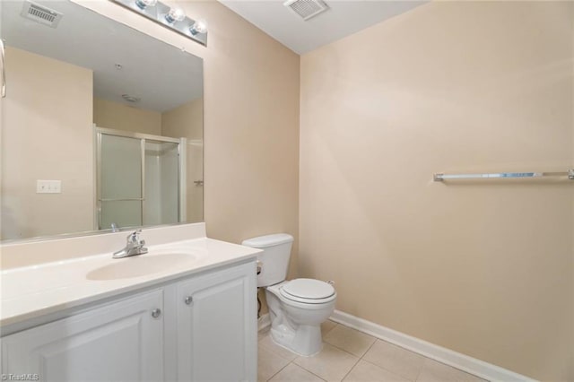 full bath featuring vanity, tile patterned flooring, toilet, and visible vents