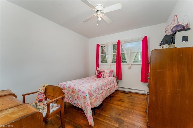 2003 Random Dr, Greensboro, NC 27407 - bedroom featuring wood finished floors, a baseboard radiator, and a ceiling fan