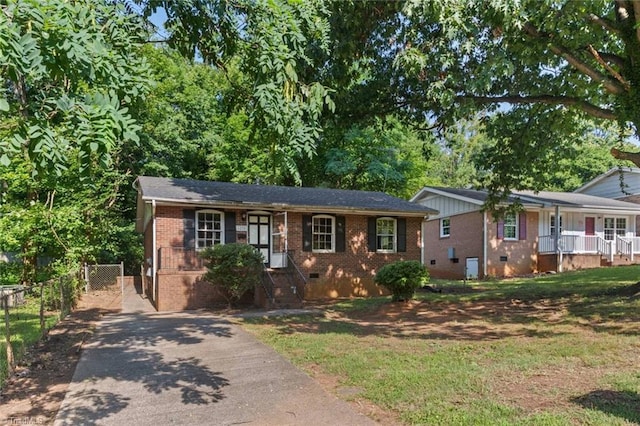 1278 Tredwell Dr, Winston-Salem, NC 27103 - single story home with crawl space, driveway, brick siding, and covered porch