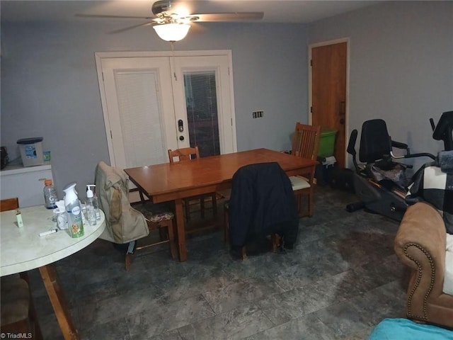 dining room featuring ceiling fan