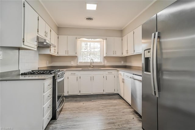 kitchen featuring white cabinetry, sink, and appliances with stainless steel finishes