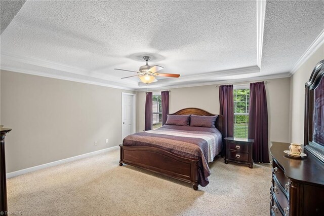 269 Country Villa Dr, Lexington, NC 27295 - bedroom featuring multiple windows, a textured ceiling, crown molding, light colored carpet, and a ceiling fan