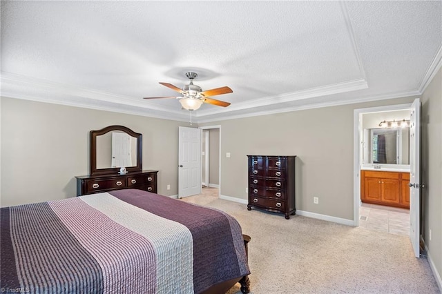 269 Country Villa Dr, Lexington, NC 27295 - bedroom with ornamental molding, a textured ceiling, light colored carpet, baseboards, and a ceiling fan