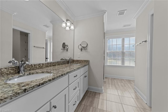 2507 Duck Club Rd, Greensboro, NC 27410 - full bathroom with double vanity, ornamental molding, and tile patterned floors