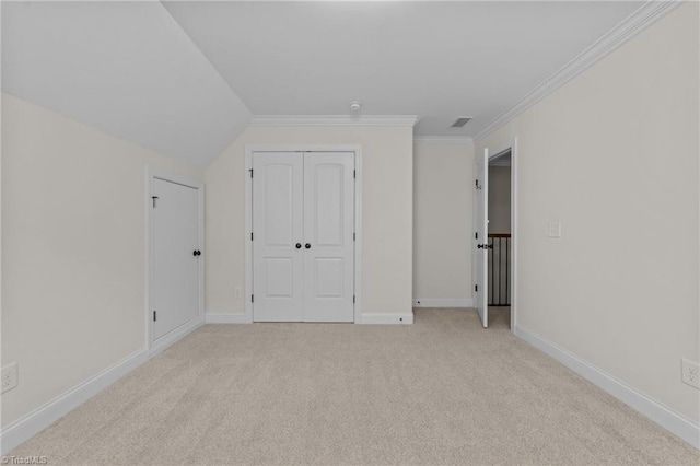 2507 Duck Club Rd, Greensboro, NC 27410 - unfurnished bedroom with light colored carpet, crown molding, and a closet