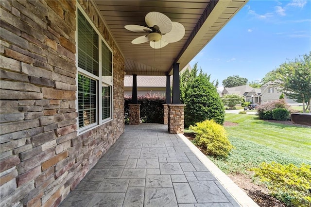 2507 Duck Club Rd, Greensboro, NC 27410 - porch with a ceiling fan and a yard